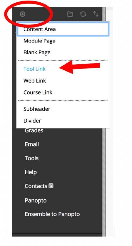Click the plus icon then in the drop down menu select tool link